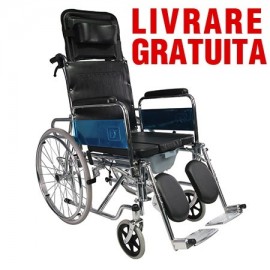 Scaun cu rotile cu spatar reglabil si vas WC inclus FC 41